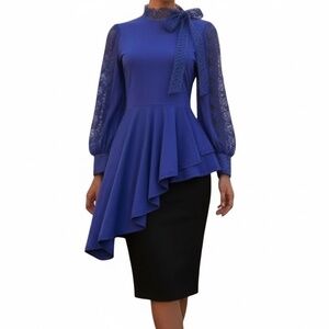 #A128   JJ FAIRYLAND Vintage-Inspired  Royal Blue Hi-Lo Hemline Drama NWT  M